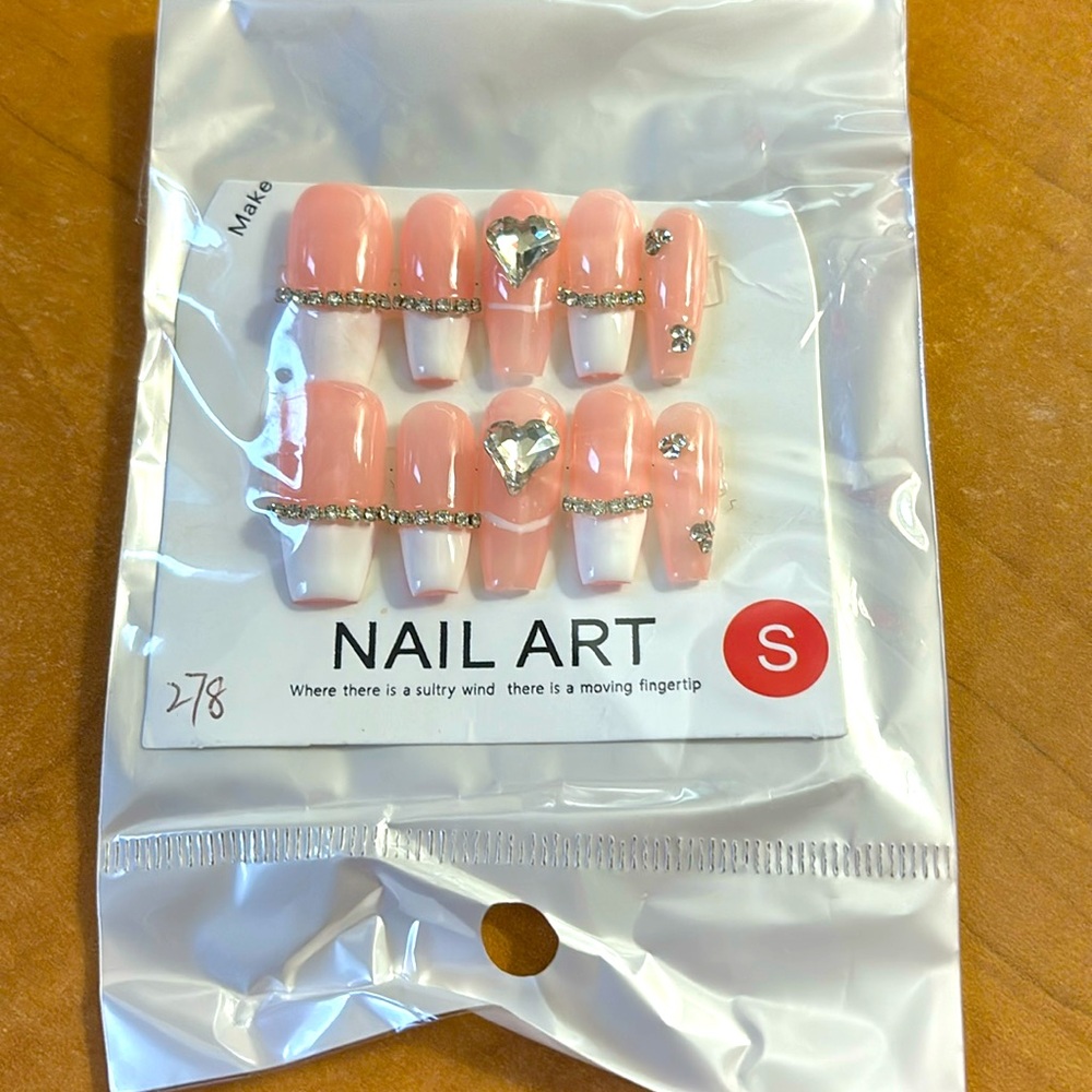 Press on Nails French Manicure with Rhinestones
